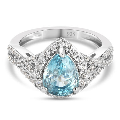Kambodschanischer blauer und Wei&szlig;er Zirkon Ring 925 Silber platiniert (Gr&ouml;&szlig;e 16.00)