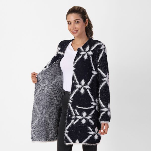 Langer Cardigan mit Taschen und Knopf, gestrickt, Einheitsgr&ouml;&szlig;e Dunkelblau image number 2