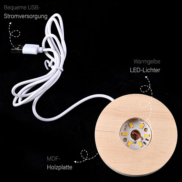 3D Kristallkugel mit LED-Licht und Holzsockel, Pusteblume image number 3