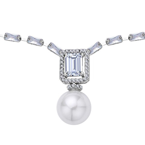 Weißer Zirkonia, weiße Muschelkernperle, Halskette, ca. 50 cm, ca. 8.00 ct image number 2