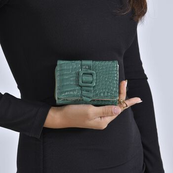 Stilvolle Geldb&ouml;rse mit Krokodilpr&auml;gung und RFID-Schutz, 11x8 cm, Gr&uuml;n