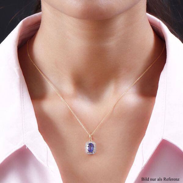 Tansanit und wei&szlig;er Diamant-Anh&auml;nger mit Kette, 925 Silber Gelbgold Vermeil ca. 1,66 ct image number 2