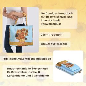 2-teiliges Taschenset - 40x12x35cm Shopper und 20x11x2cm Handytasche, Sonnenblumen von Van Gogh