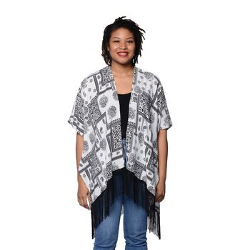 Kimono mit Quasten, Einheitsgr&ouml;&szlig;e Schwarz und Wei&szlig;