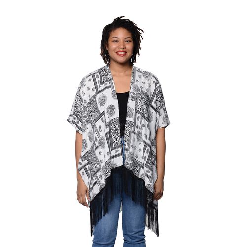 Kimono mit Quasten, Einheitsgröße Schwarz und Weiß image number 0