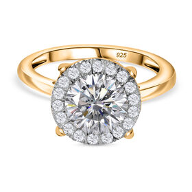 Moissanit Ring 925 Silber 750 Gelbgold Vermeil (Größe 18.00) ca. 2,13 ct