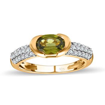 AA Vesuvianit, Wei&szlig;er Zirkon Ringe, 925 Silber Gelbgold Vermeil, (Gr&ouml;&szlig;e 18.00), ca. 1.04 ct