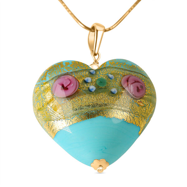 IL MURANO DI FRANCESCA - T&uuml;rkis Fiorato Herz Anh&auml;nger 925 Silber 750 Gelb Vergoldet image number 0