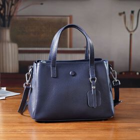 Crossbody-Tasche aus echtem Leder mit Henkel und Schulterriemen, 24x11.5x18 cm, Navy