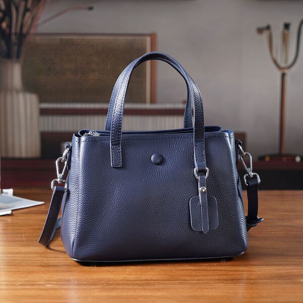 Crossbody-Tasche aus 100% echtem Leder mit Henkel und Schulterriemen, 24x11.5x18 cm, Navy image number 2