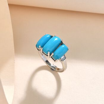 Amerikanischer, Nat&uuml;rlicher Sleeping Beauty T&uuml;rkis und Diamant-Ring, 925 Silber platiniert  ca. 3,68 ct