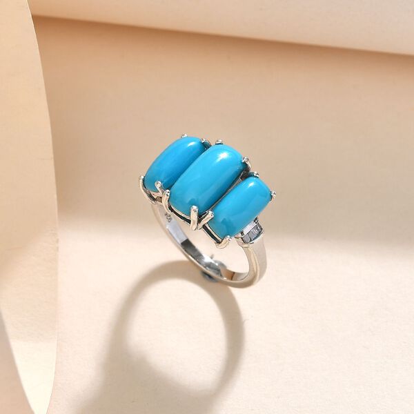 Amerikanischer, Natürlicher Sleeping Beauty Türkis und Diamant-Ring, 925 Silber platiniert  ca. 3,68 ct image number 2