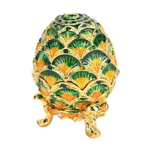 "Egg shapeTrinket Storage Box with color plating - Green Material:metal& synthetic crystal size: 3.8*5.8cm weight: 80g" image number 0