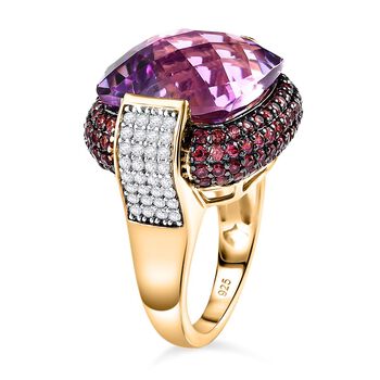 AAA Rose De France Amethyst, Rhodolith Granat und Zirkon-Ring - 20,61 ct.