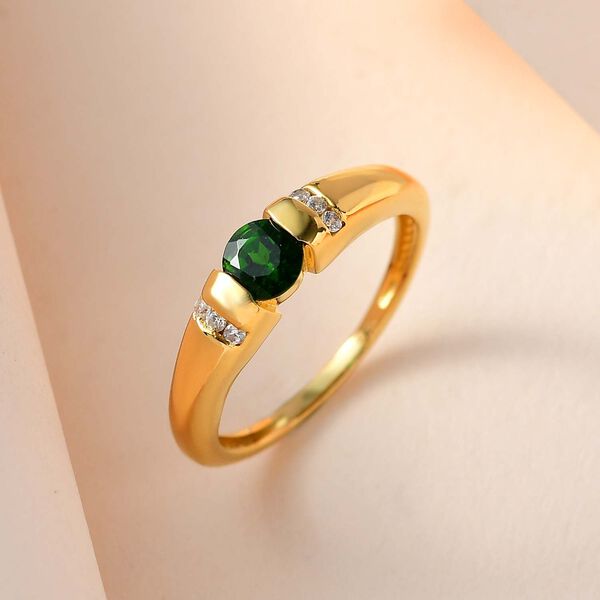 Nat&uuml;rlicher Chromdiopsid, Wei&szlig;er Zirkon Ringe 925 Silber vergoldet (Gr&ouml;&szlig;e 20.00) ca. 0.51 ct image number 2