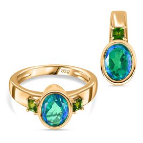 2er-Set- Pfau Quarz Triplett und Chromdiopsid Schmuckset - 3,50 ct.