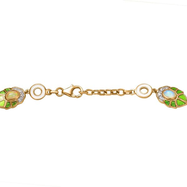 AA Natürlicher, äthiopischer Welo Opal, Weißer Zirkon Halskette ca. 45 cm 925 Silber 750 Gelbgold Vermeil ca. 5.74 ct image number 4