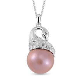 Lila Edison Perle, Weißer Zirkon Schmuckset 925 Silber platiniert