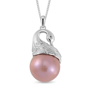 Lila Edison Perle, Wei&szlig;er Zirkon Schmuckset 925 Silber platiniert