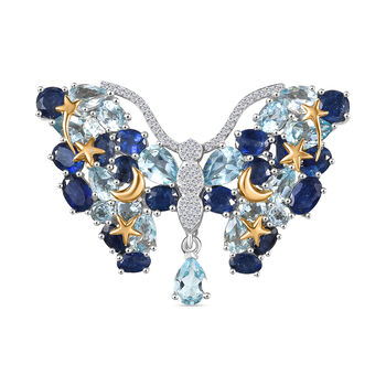 GP Trionfo Kollektion Himmelblauer Topas, Masoala Saphir (Fissure gef&uuml;llt) Anh&auml;nger mit kette ca. 50 cm, 925 Silber Rhodiniert und 750 Gelbgold Vermeil ca. 19.62 ct