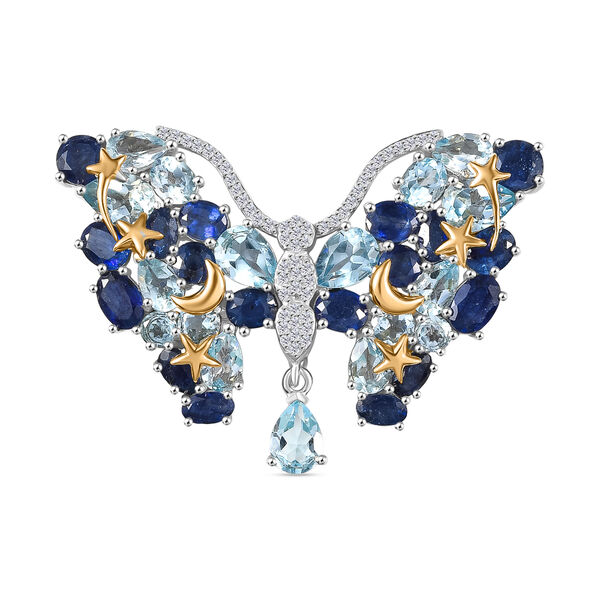GP Trionfo Kollektion Himmelblauer Topas, Masoala Saphir (Fissure gef&uuml;llt) Anh&auml;nger mit kette ca. 50 cm, 925 Silber Rhodiniert und 750 Gelbgold Vermeil ca. 19.62 ct