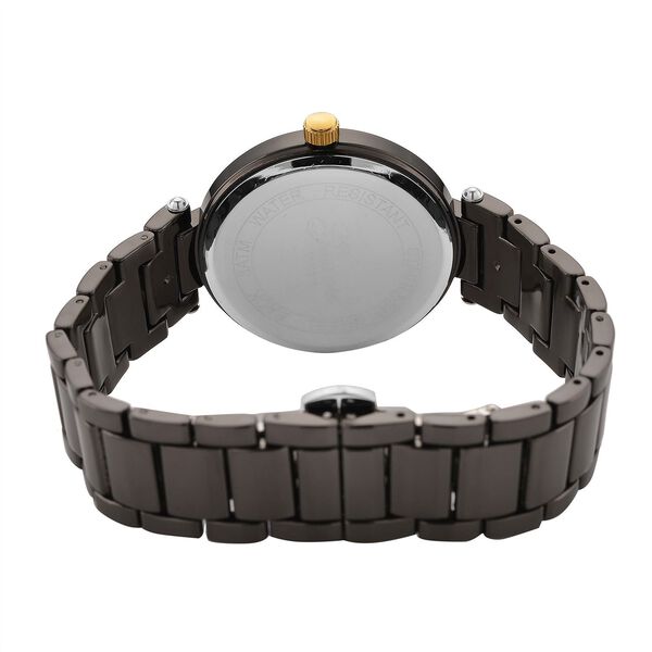 GENOA TIME V2 Uhr mit Japanischem Miyota 2035 Werk, Zifferblatt Schwarz mit Prägemuster und Weißen Kristallen, Edelstahlarmband Schwarz, 3 ATM wasserdicht image number 6