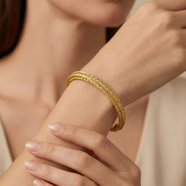 Gewebtes flexibles Armreif, ca. 15,00g, goldfarben image number 1