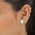 Weiße Süßwasser Perle und Simulierter Weißer Diamant Ohrringe 925 Silber Vergoldet ca. 0,75 ct image number 1