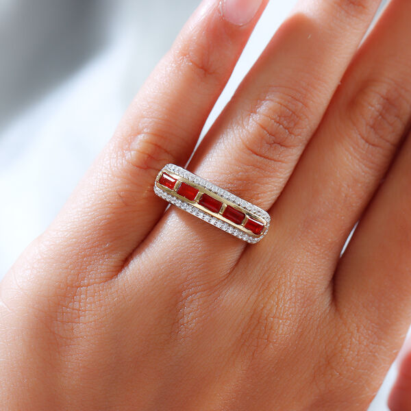 Mexikanischer Kirschfeuer-Opal und Zirkon Ring 925 Silber vergoldet image number 3