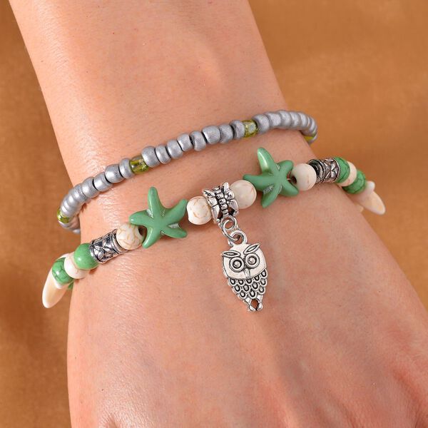 2er Set - Weißer Howlit, Grüner Howlit Schmuck Zubehör ca. 23 cm Antik-silber-Plattierung ca. 60.35 ct image number 2