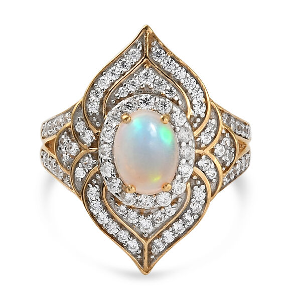 Nat&uuml;rlicher &Auml;thiopischer Opal und Zirkon Ring 925 Silber vergoldet  ca. 1,88 ct