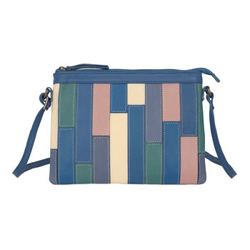 100% echte Leder Patchwork Umh&auml;ngetasche, Blau