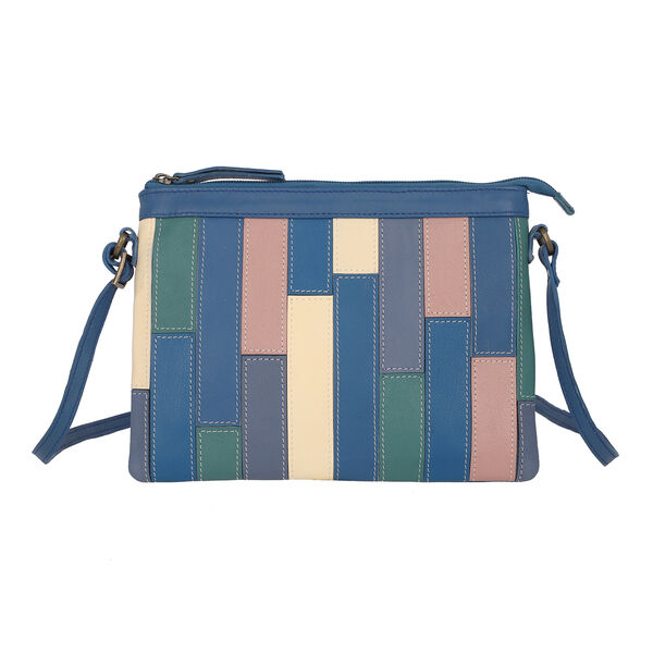 100% echte Leder Patchwork Umhängetasche, Blau image number 0