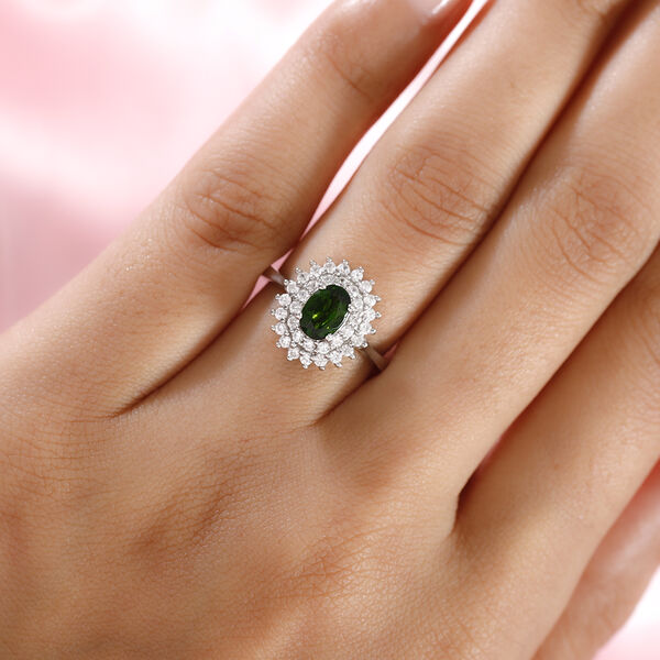Natürlicher Chromdiopsid und Zirkon Ring 925 Silber platiniert  ca. 1,55 ct image number 3