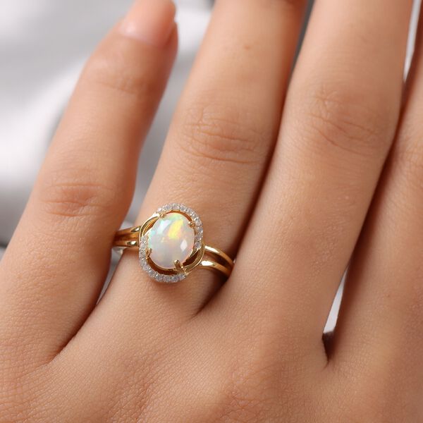 Nat&uuml;rlicher, &auml;thiopischer Opal und Zirkon-Ring, 925 Silber vergoldet  ca. 1,33 ct image number 3
