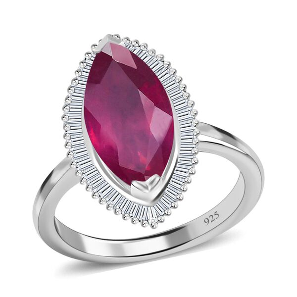 Rubin Afrikanisch und Diamant Halo Ring 925 Silber Platin-&Uuml;berzug image number 4