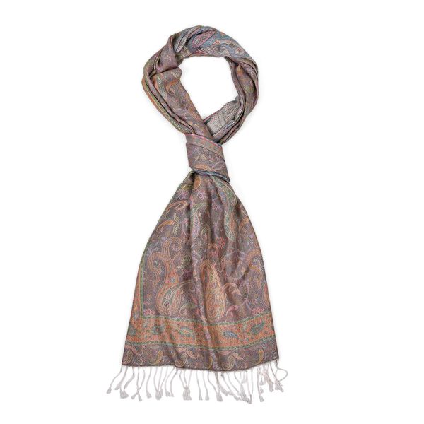 Schal mit Paisley-Muster und Fransen, 70x180cm, Beige