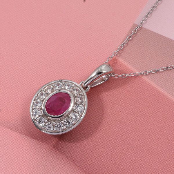 Nat&uuml;rlicher burmesischer Rubin, Wei&szlig;er Zirkon Anh&auml;nger mit Kette, 925 Silber rhodiniert ca. 1.29 ct image number 1