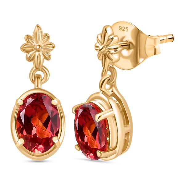 D'joy Lab Grown Padparadscha-Saphir Ohrringe 925 Silber 750 Gelb Vergoldet ca. 2.39 ct