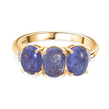 AA Tansanit, Wei&szlig;er Diamant Ring 925 Silber 750 Gelbgold Vermeil (Gr&ouml;&szlig;e 18.00) ca. 3,31 ct