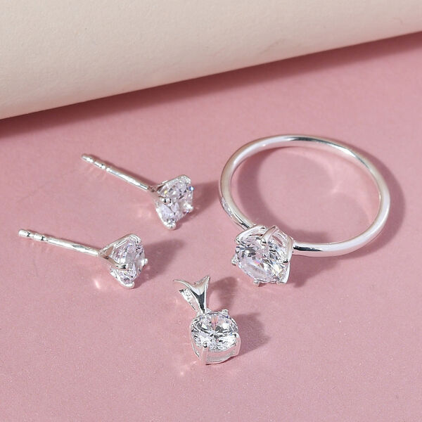 3er-Set LUSTRO STELLA Weißer Zirkonia Ring, Ohrstecker und Anhänger 925 Silber image number 2