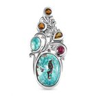Sierra Nevada Türkis und mehrfarbig Turmalin Anhänger, 925 Silber platiniert ca. 7.09 ct