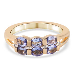 Tansanit und Zirkon-Ring, 925 Silber Gelbgold Vermeil  ca. 1,03 ct
