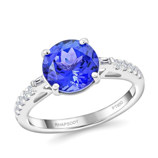 RHAPSODY zertifiziert und gepr&uuml;ft AAAA Tansanit und Diamant Ring in 950 Platin - 3,51 ct.