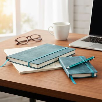 LIVMORE 3er-Set Notizbuch A6 und A5 mit Stift, 22,8x22,2x4cm, Blau