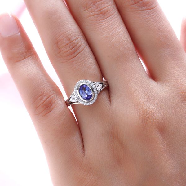 Tansanit und weißer Zirkon-Ring, 925 Silber platiniert  ca. 1,39 ct image number 3