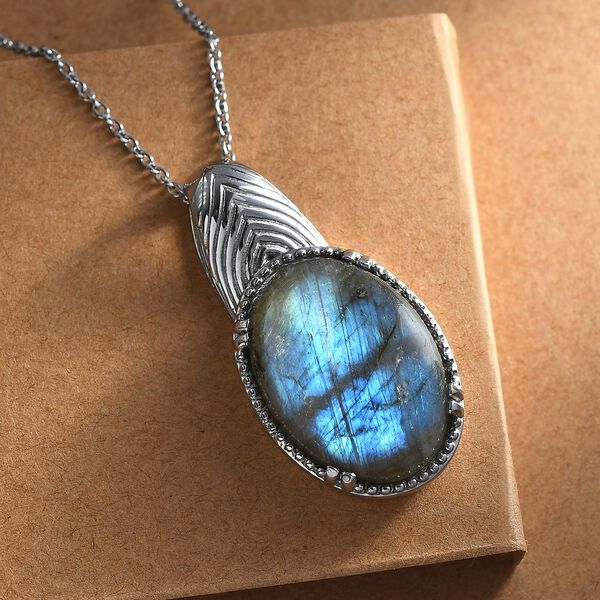 Labradorit Anh&auml;nger mit Kette (ca. 45 cm) Reiner Edelstahl ca. 30,00 ct. image number 2