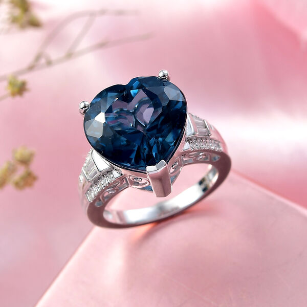 HEART OF THE OCEAN - London Blau Topas, Moissanit Ring 925 Silber rhodiniert (Größe 17.00) ca. 14.06 ct image number 1
