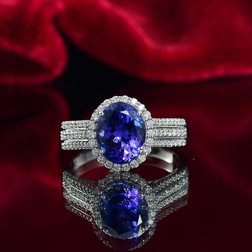 Rhapsody AAAA Tansanit, Weißer Diamant Ring 950 Platin (Größe 19.00) ca. 3,83 ct image number 1