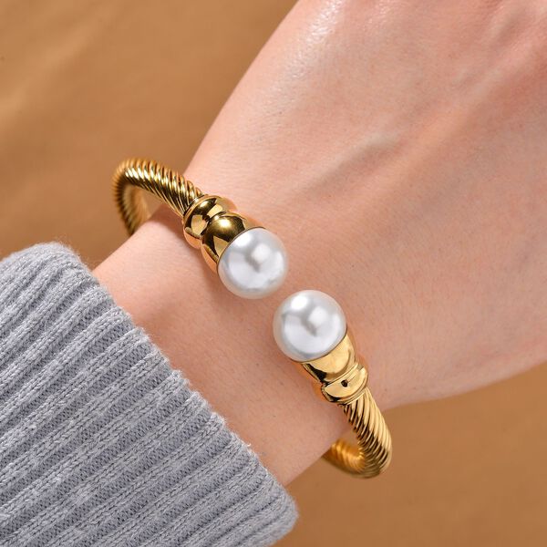 Flexibler Kunststoff-Perlen-Armreif in Goldton image number 2